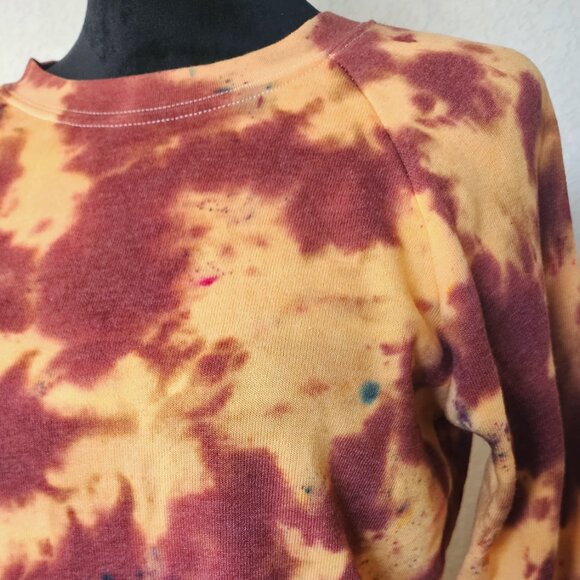 NWT Sahara Tie Dye Orange Pullover Sweatshirt Fleece Raglan Long Sleeve Top - Picture 4 of 5